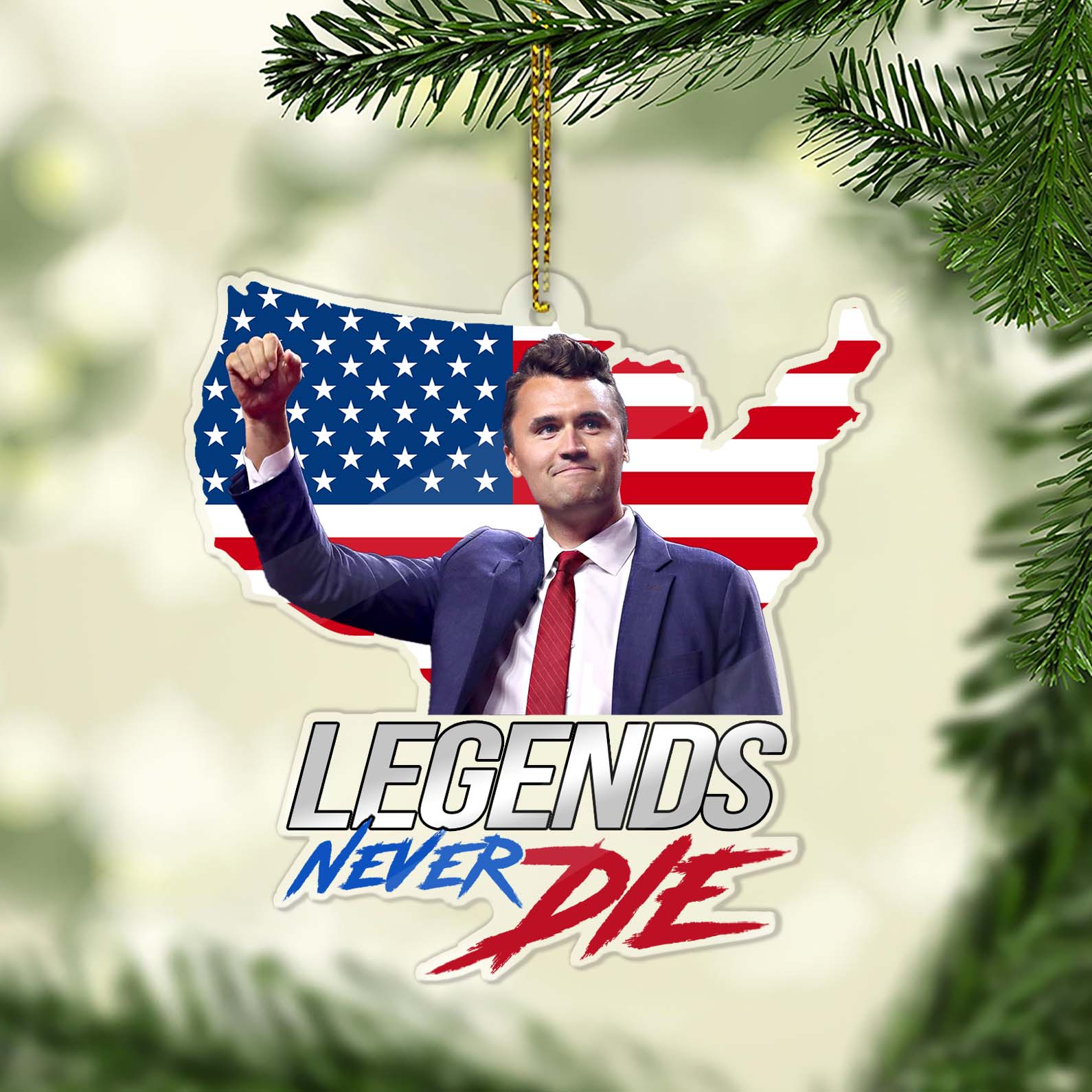 Legends Never Die Acrylic Ornament, Memorial Christmas Ornaments, Christmas Keychain, Charlie Kirk Xmas Decor