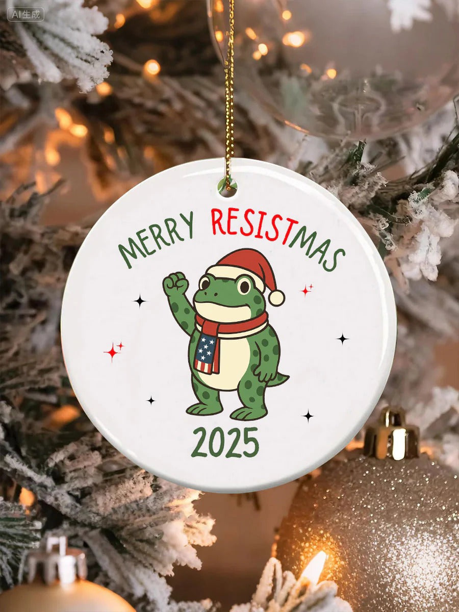 Resist Frog Portland Frog Dont Obey Ornament, Decorative Ornament, Ceramic Ornament, Holiday Gifts