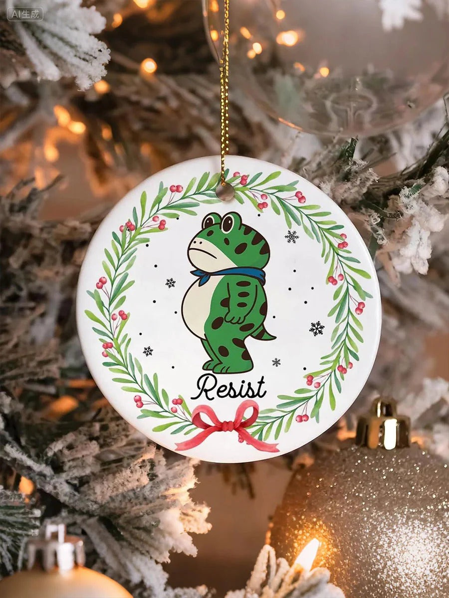 Resist Frog Portland Frog Dont Obey Ornament, Decorative Ornament, Ceramic Ornament, Holiday Gifts