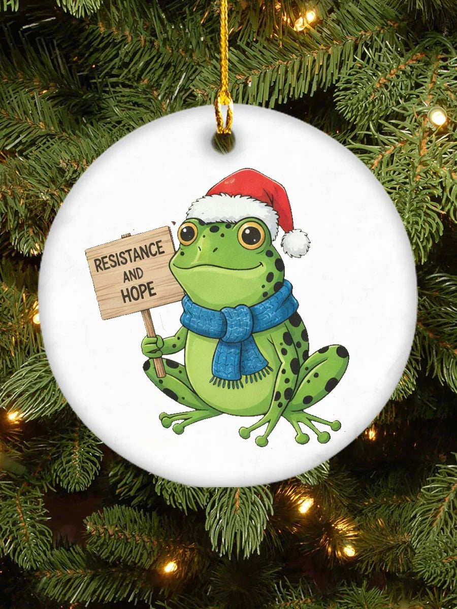 Resist Frog Portland Frog Dont Obey Ornament, Decorative Ornament, Ceramic Ornament, Holiday Gifts