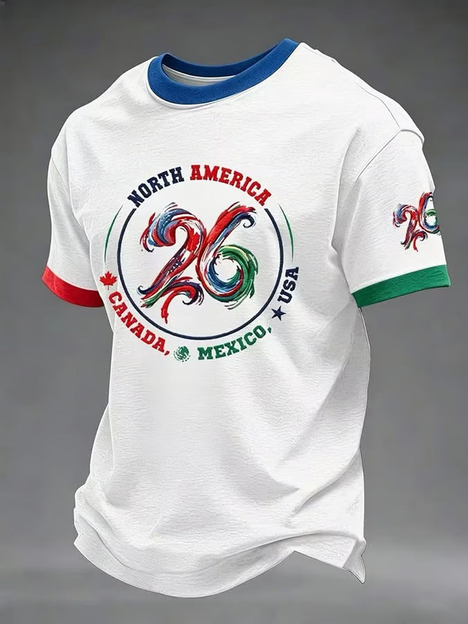 North America Canada Mexico USA Men Retro T-Shirt, V-Neck T-Shirts, Football Lover We Are 26 Soccer Shirt