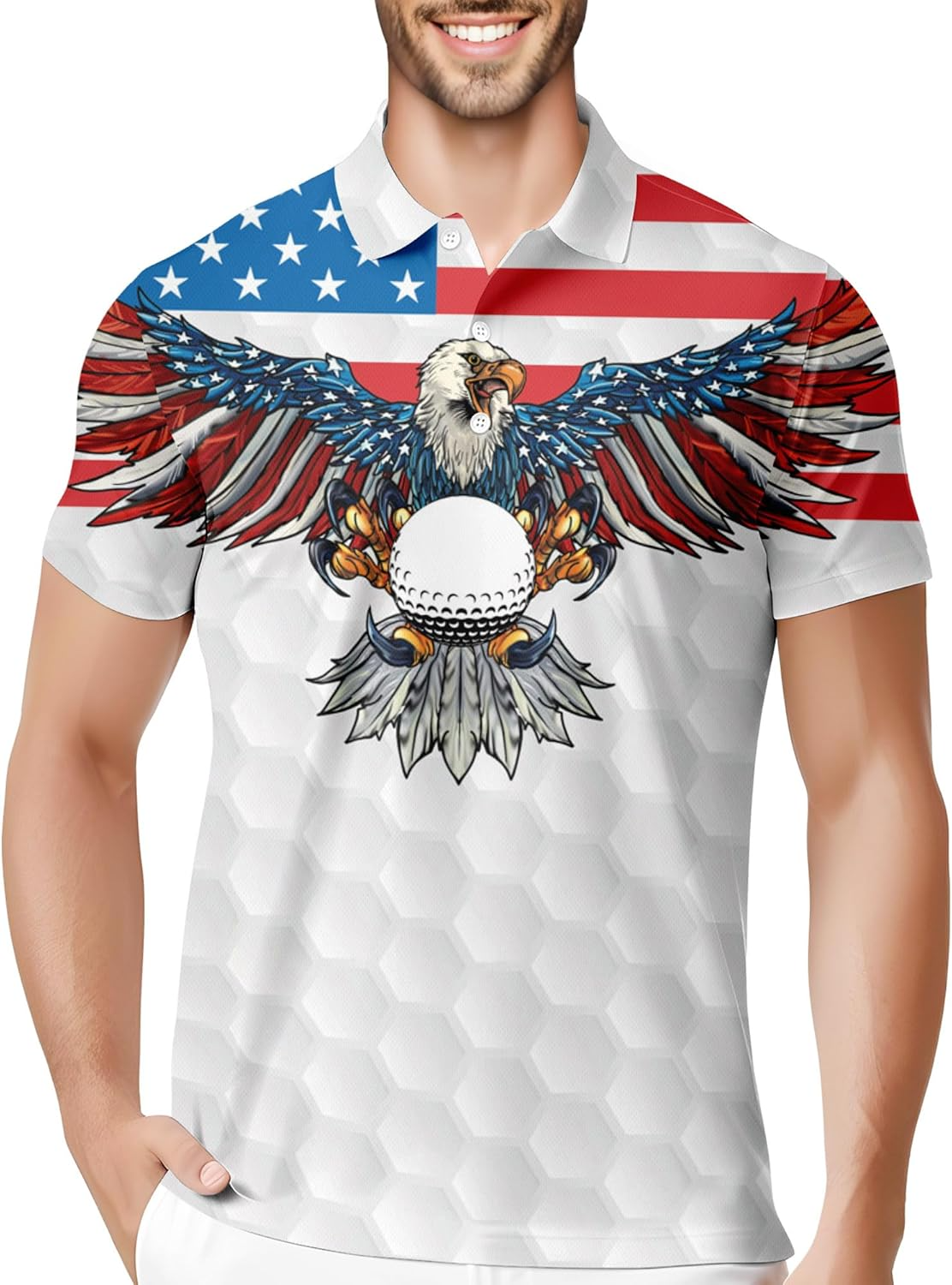 American Flag Eagle Shirt Patriotic Golf Polo Shirts, Golf Gift For Men, Golf Shirts For Men