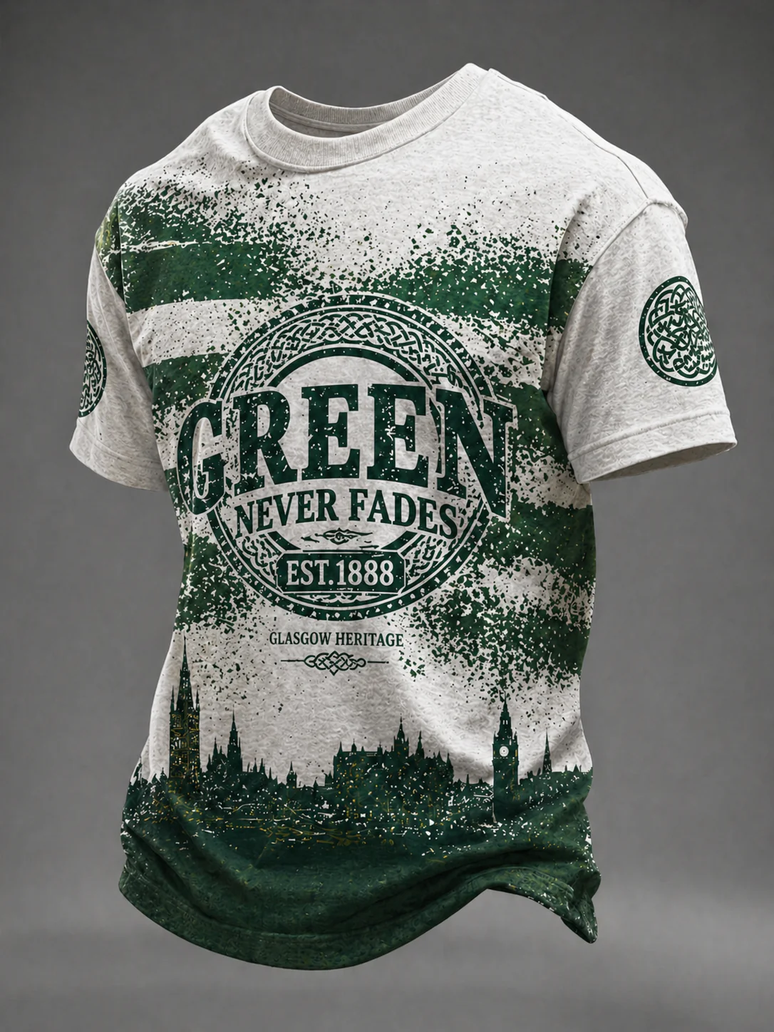 Green Never Fades Men's UK Football Lover Scotland Printed T-Shirt, Men's V-Neck T-Shirts, We Are 26 Soccer Shirt
