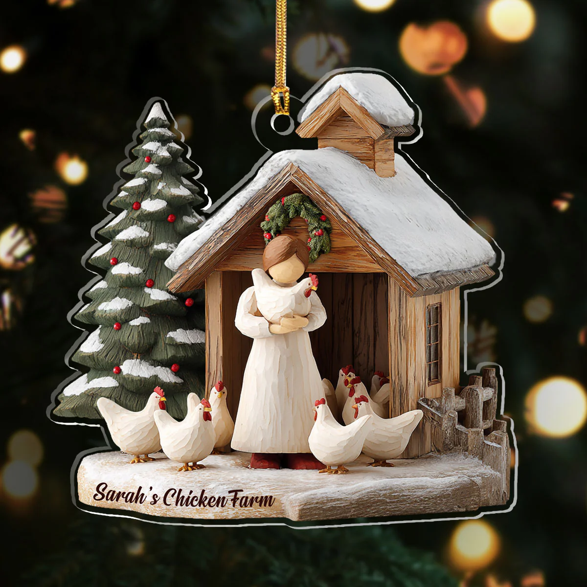 Cozy Chicken Farm Acrylic Ornament, Farmhouse Christmas Ornament, Gift For Farmer, Chicken Lover Gifts