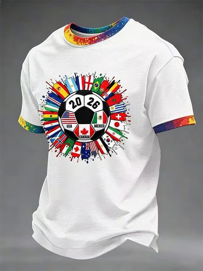 Soccer Ball Flag Burst Men Retro T-Shirt Print, V-Neck T-Shirts, Football Lover We Are 26 Soccer Shirt