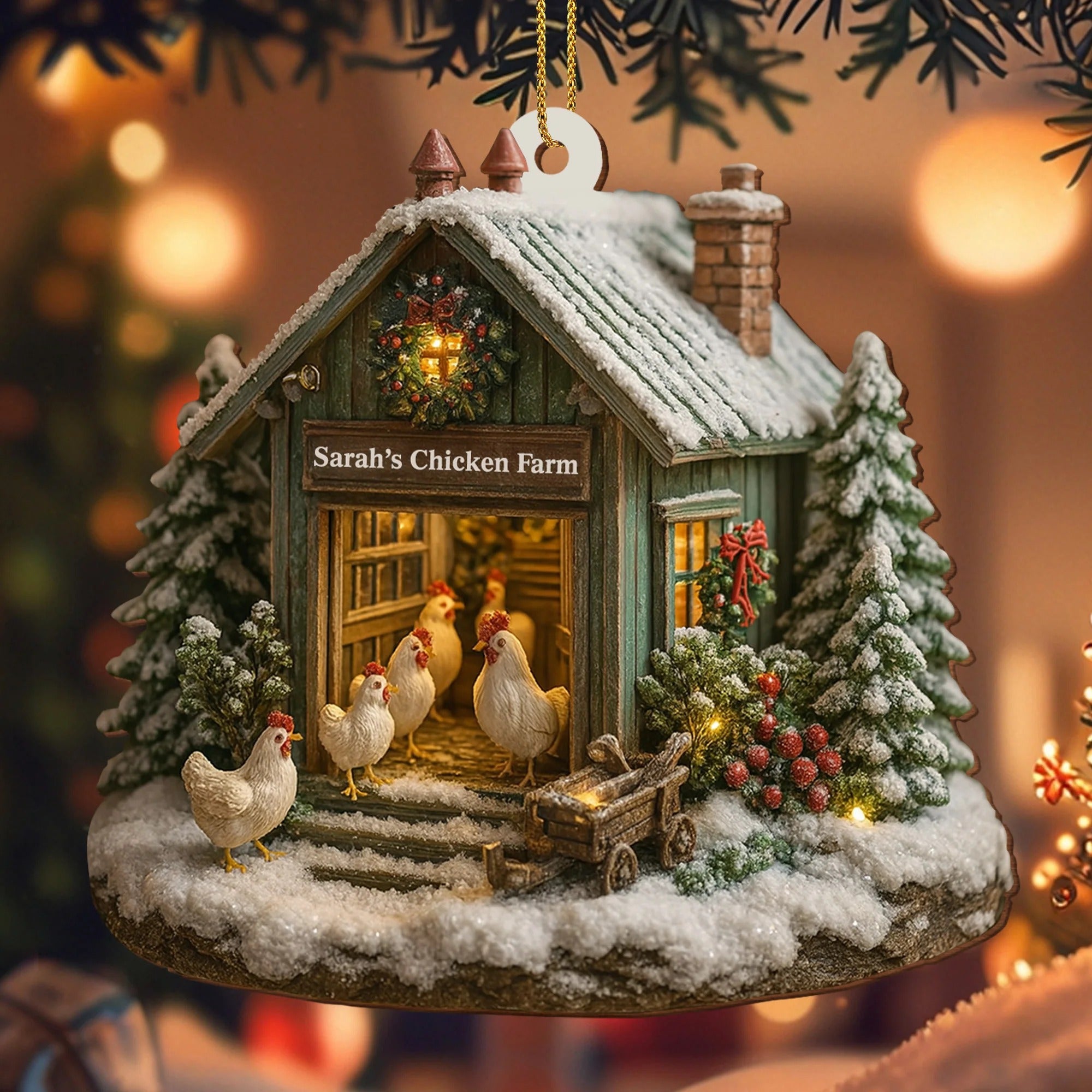 Chicken Farm Ornament, Christmas Tree Decoration, Acrylic Ornament, Christmas Ornament, Christmas Gifts
