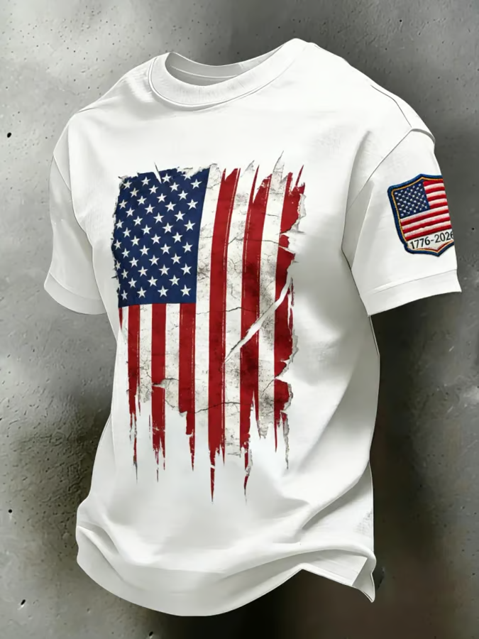 Distressed American Flag Patriotic Golf Shirt, 4th Of July 250th Anniversary Golf Shirts For Men