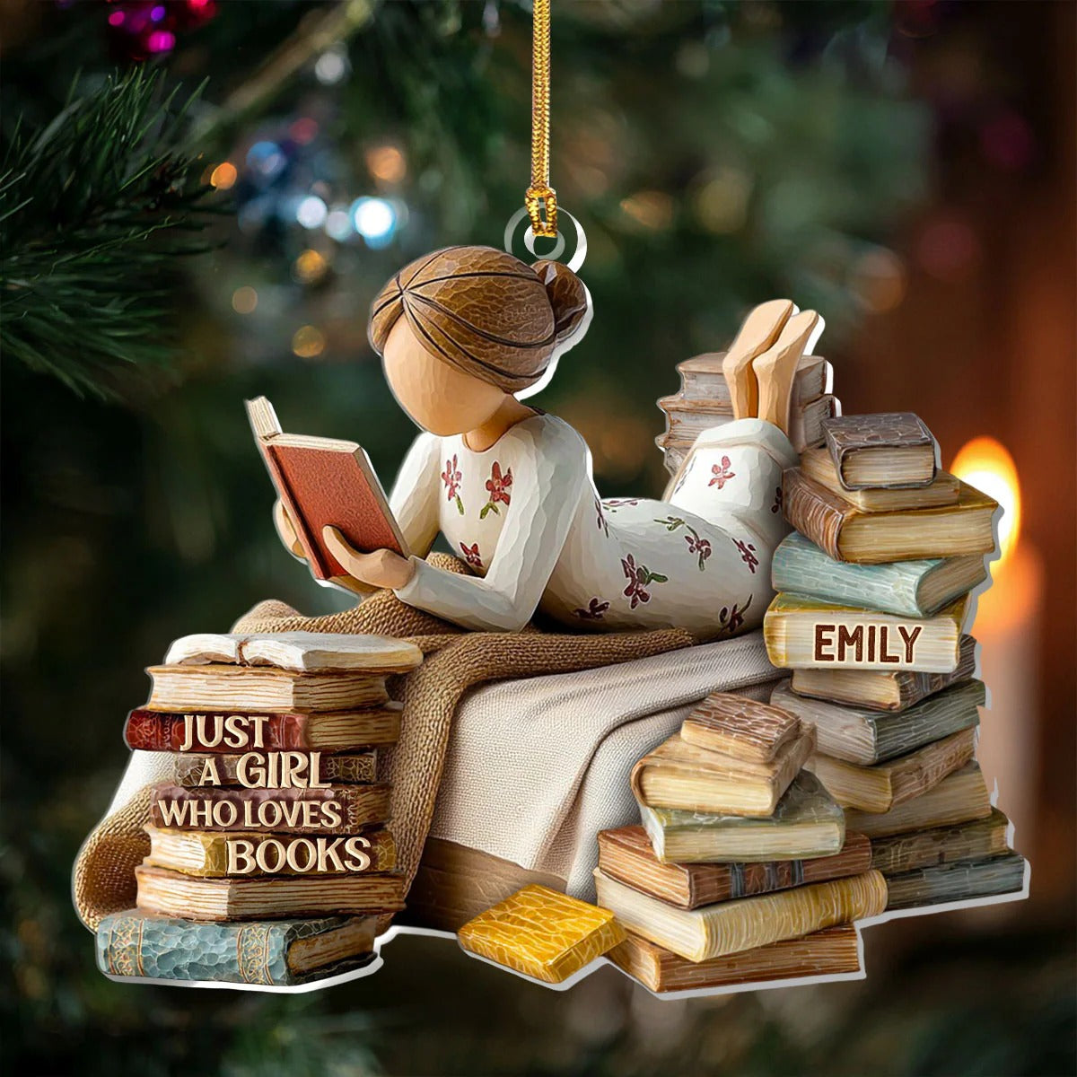 Just A Girl Who Loves Books Custom Name Acrylic Ornament, Book Ornaments, Bookish Gifts, Christmas Home Decor