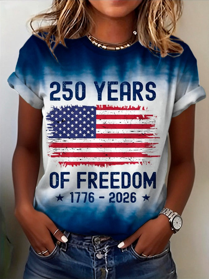 250 Years Of Freedom Faded Blue Shirt, 4th Of July Shirt, Patriotic Women Tee