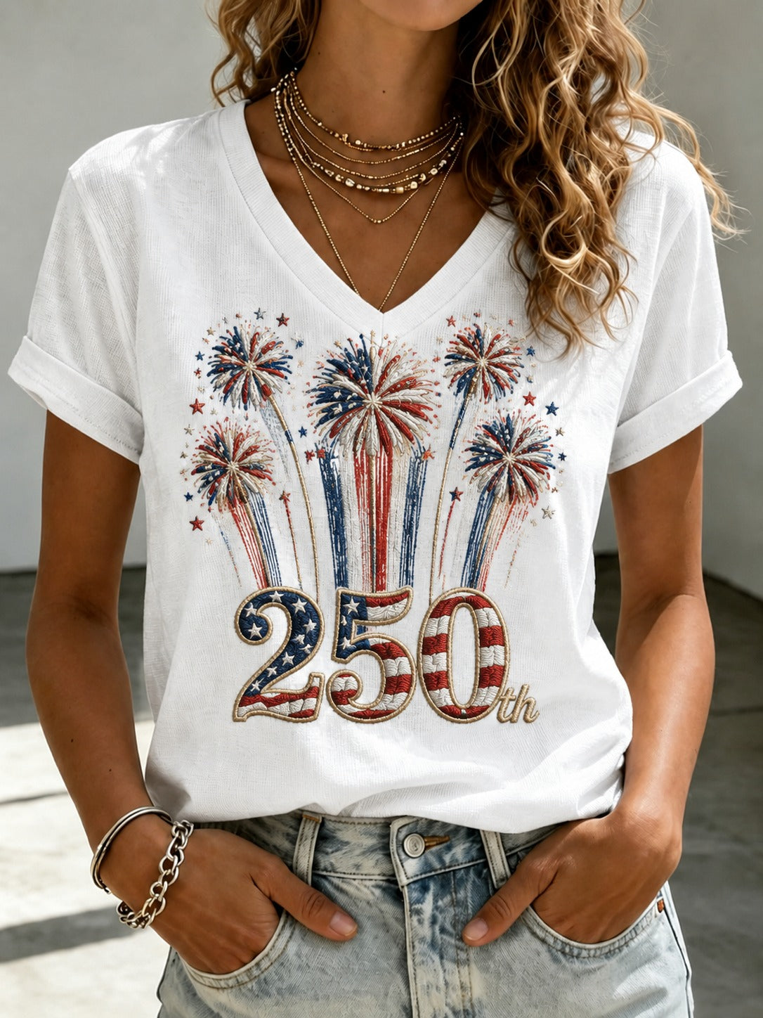 USA Flag Fireworks Independence Day Shirt, 4th Of July Shirt, Patriotic Women Tee