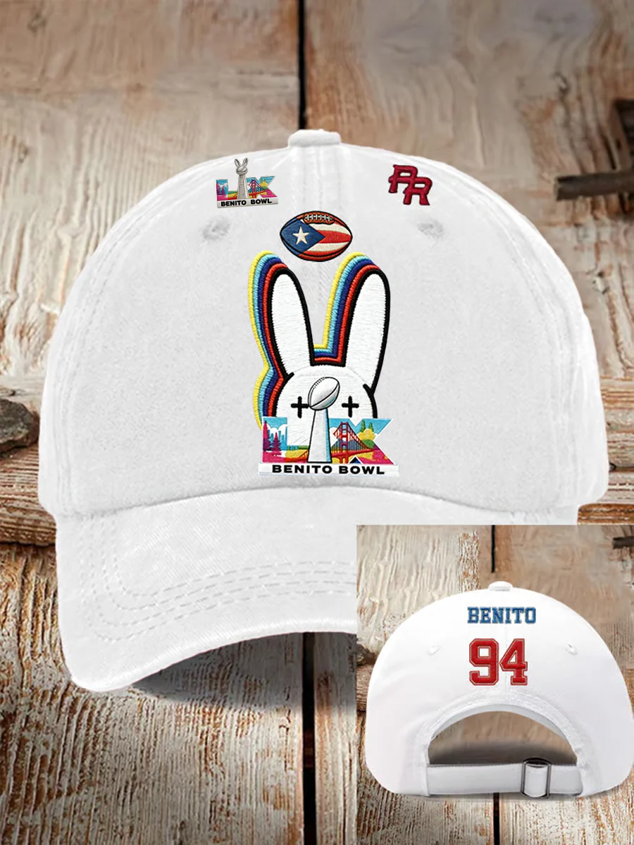 Here For The Benito Bowl 2026 Bad Bunny Printed Hat, Mens Dad Hat Baseball Hat Cap