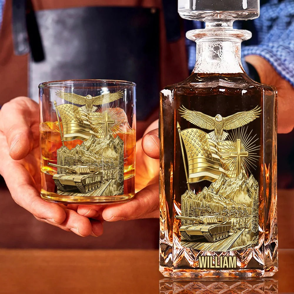 Veteran Day Whiskey Decanter Set, Patriot Gift, Luxury Whiskey Glass, Personalized Veteran Whiskey Decanter Set