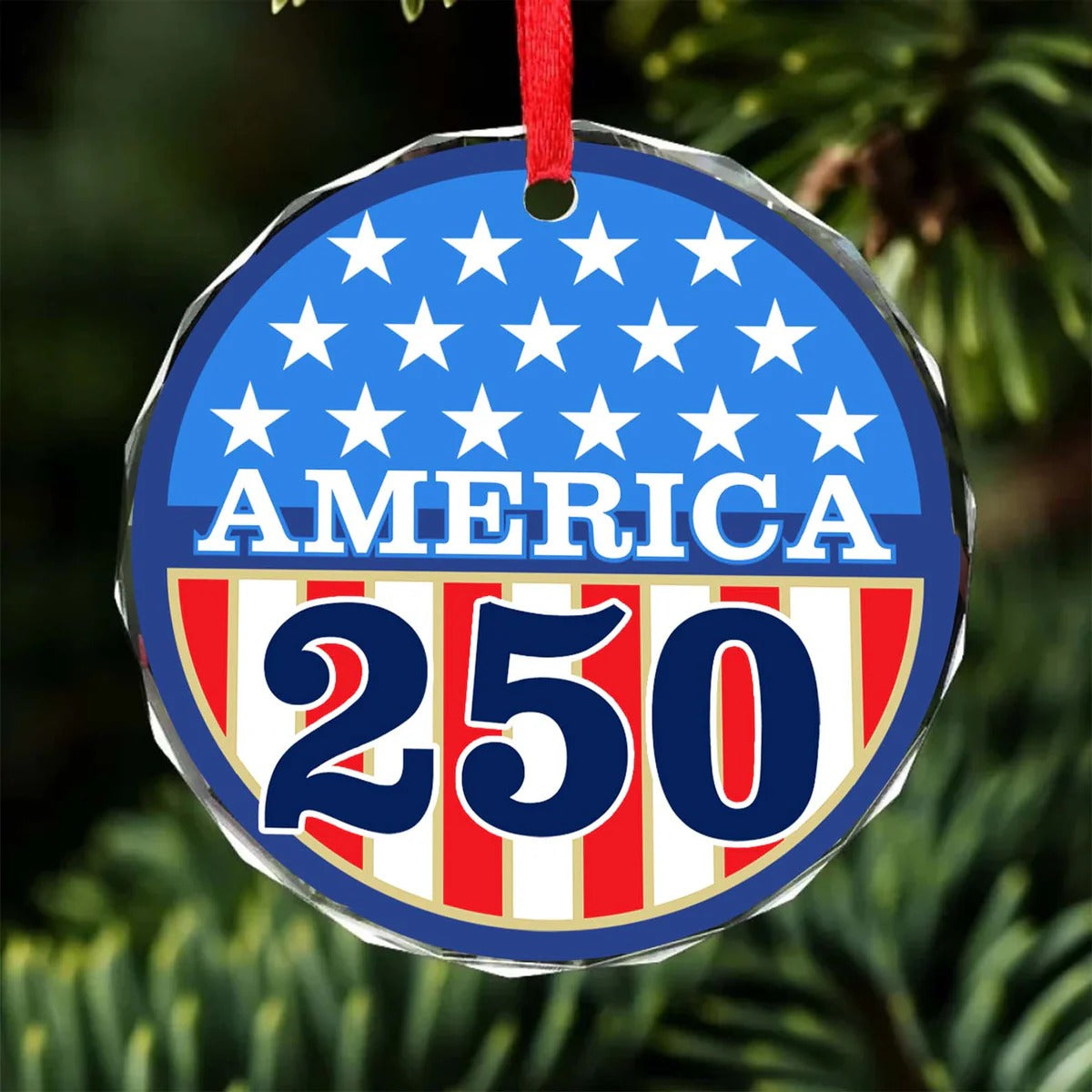 America 250 Years Glass Ornament, Patriotic 4th of July Glass Ornament, Christmas Decor