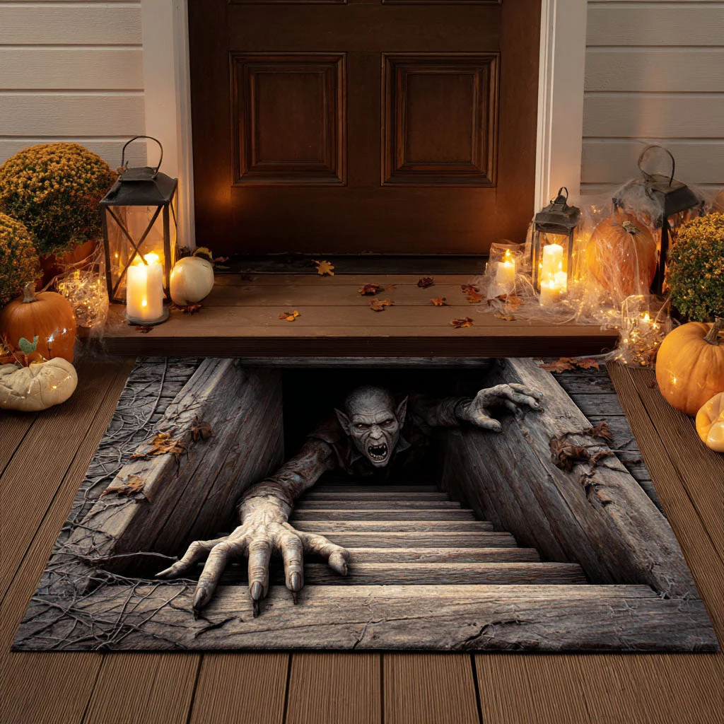 Scary Ghoul 3D Effect Area Rug, Rugs For Living Room, Haunted House Decorations, Halloween Gifts