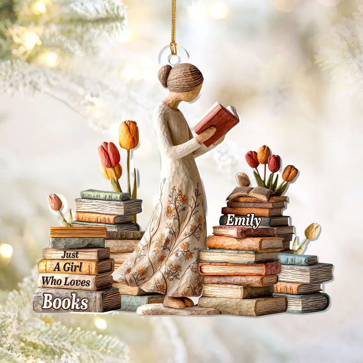 Just A Girl Who Loves Books Acrylic Ornament, Gifts For Readers, Custom Name Reading Lovers Xmas Decor