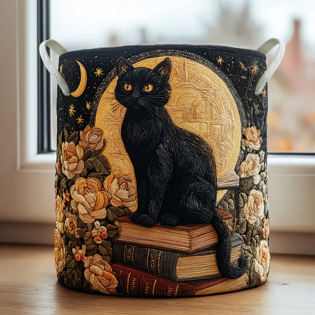 Black Cat Starlit Paws Laundry Basket, Laundry Gifts, Gift For Cat Lovers, Housewarming Gift Ideas