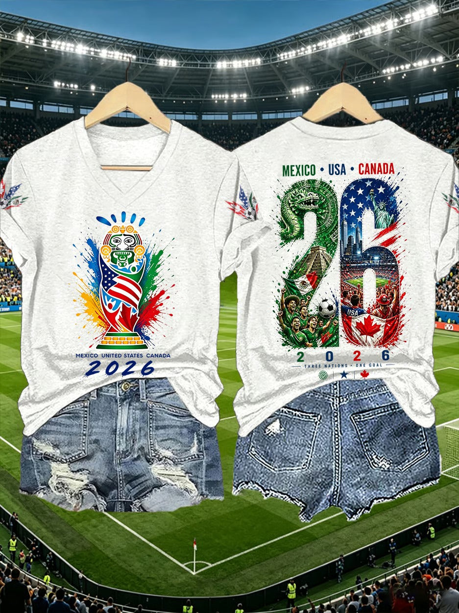 2026 North America Trophy White Shirt, American Soccer Stadium Gifts, Unisex Gameday T-Shirts