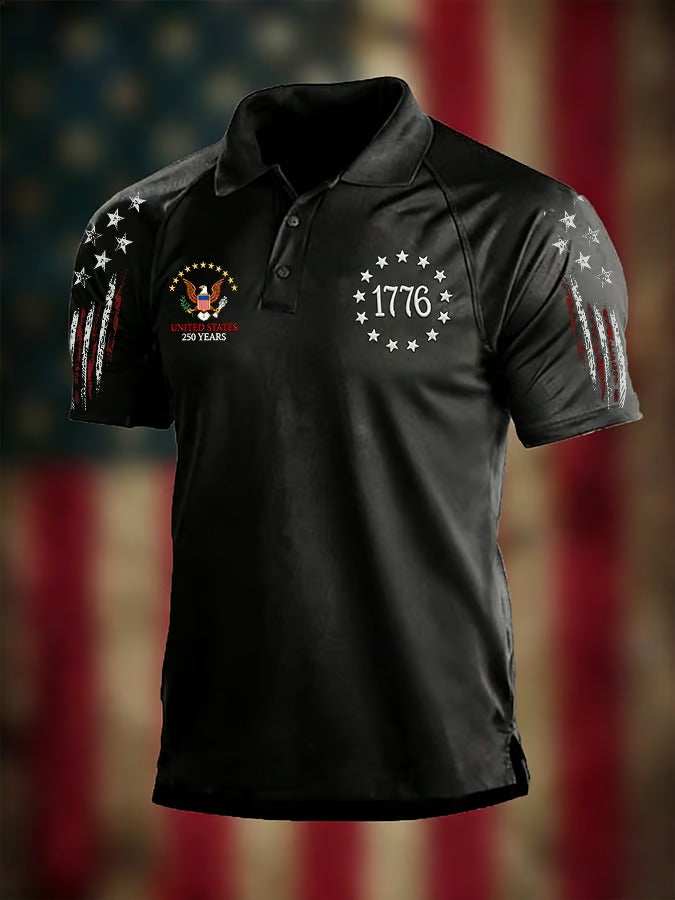 United States 250 Years American Flag Pattern Distressed Polo Shirt, 250th Anniversary 4th Of July Polo