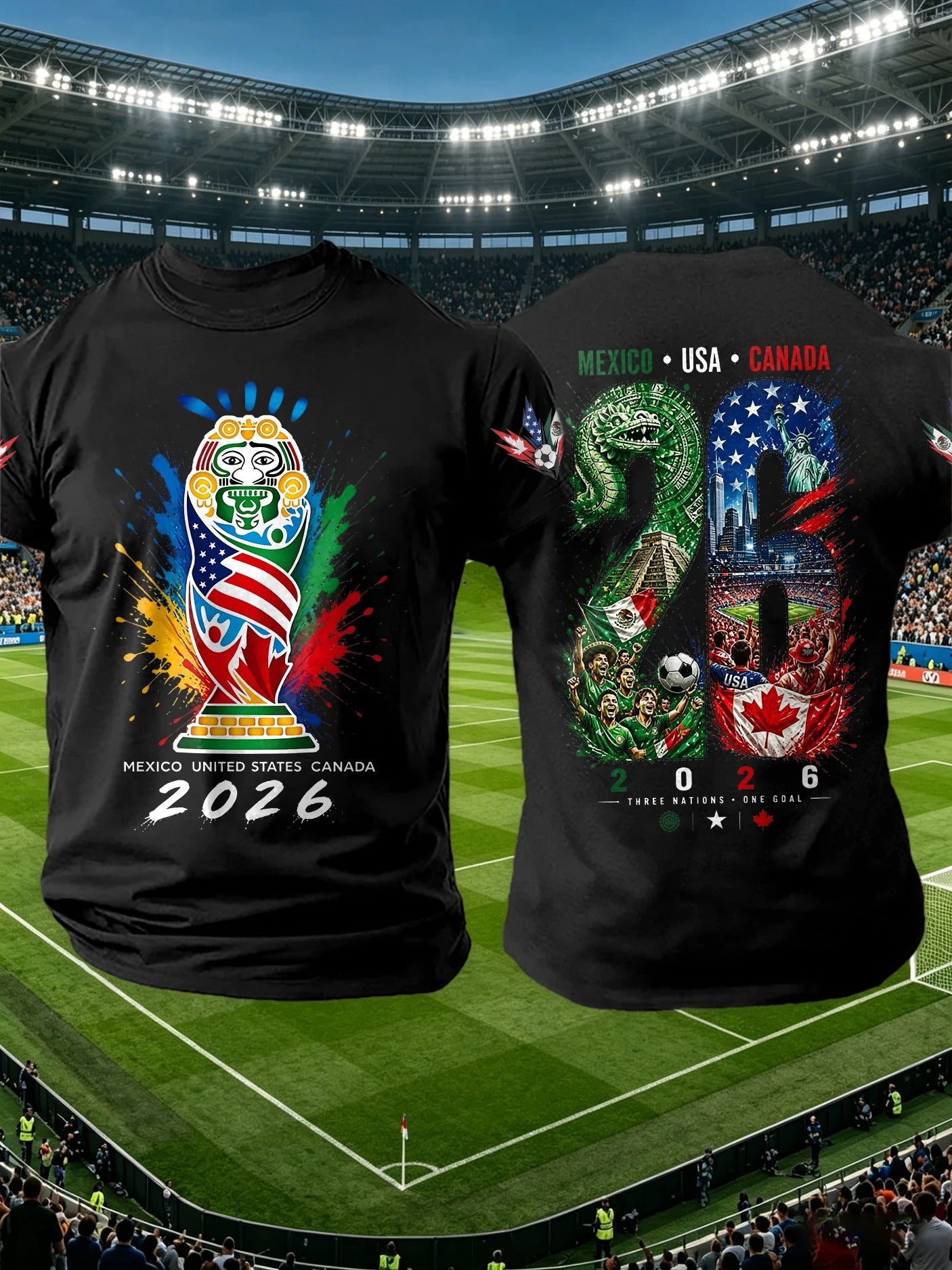 Retro 2026 Soccer Mexico United States Canada Black Shirt, Unisex Gameday T-Shirts