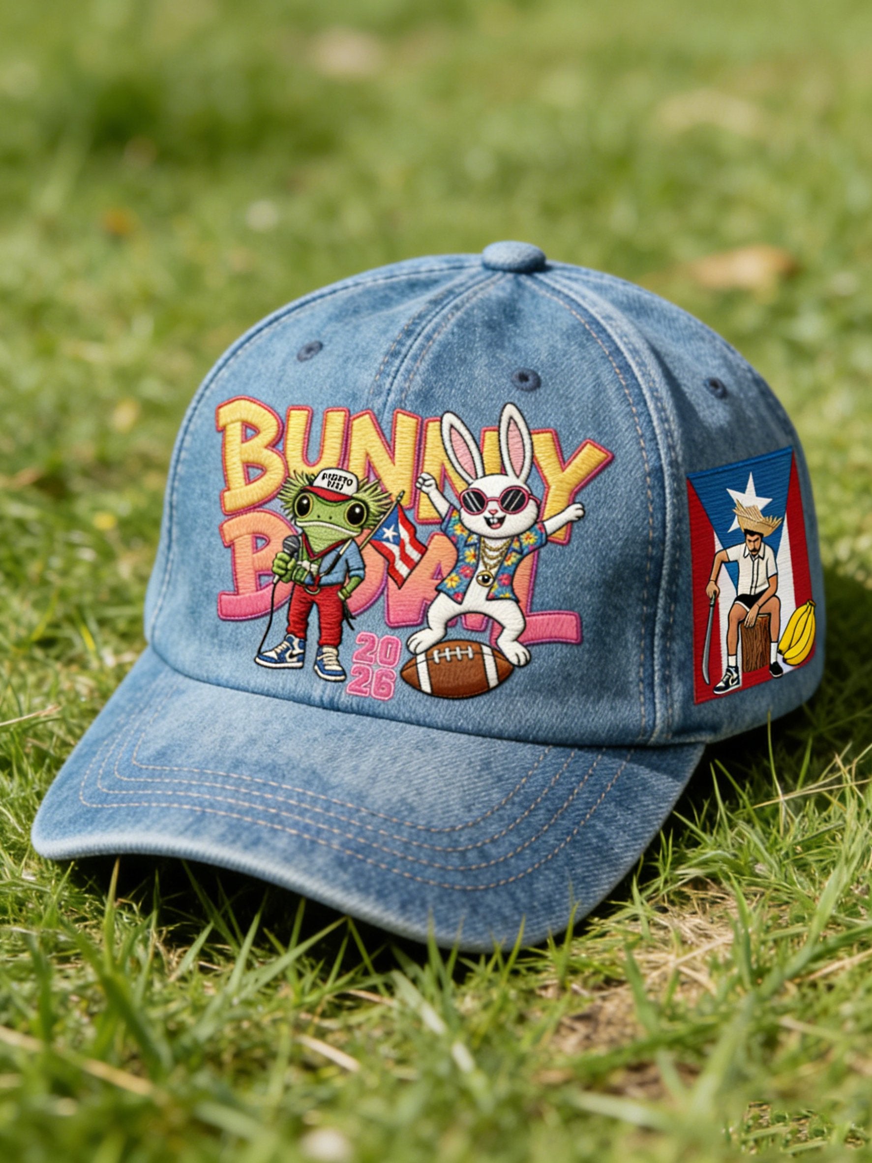 Bunny Bowl The Benito Bowl Frog And Rabbit Printed Cap, The Best Half Time Game Day Cap, Mens Dad Cap