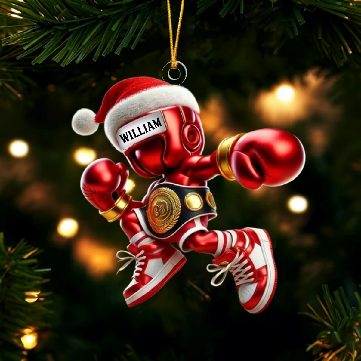 Custom Name Boxing Man Acrylic Ornament, Boxing Lover Cool Christmas Gifts, Unique Christmas Ornaments