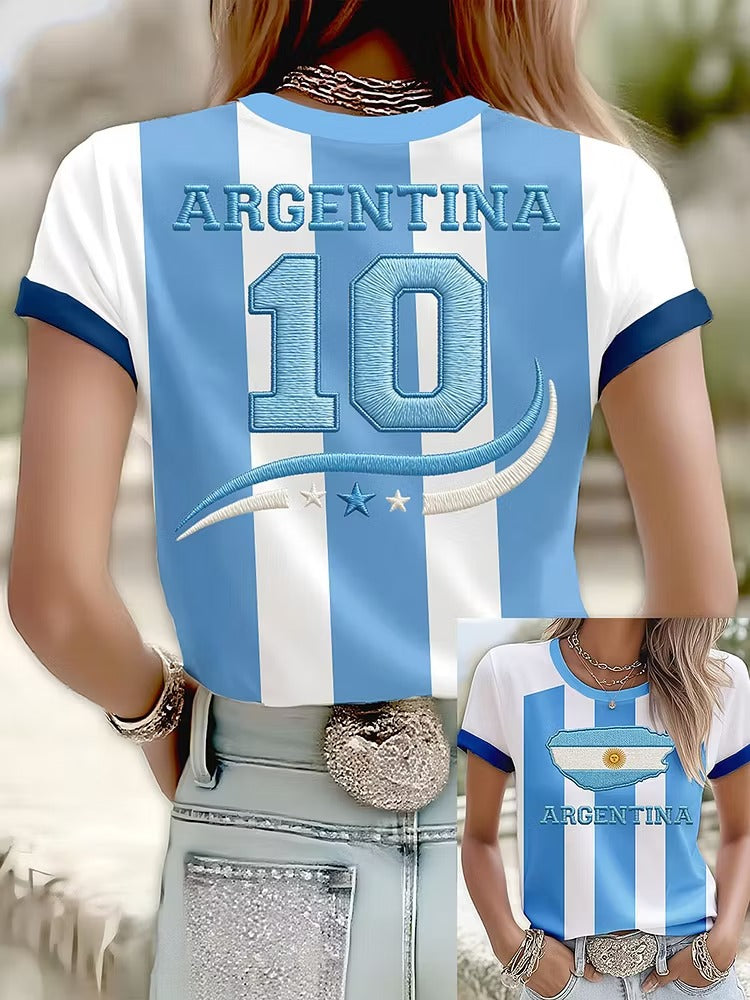 Argentina Champion Jersey Fan Tee, Half Time Show Gameday Shirts, Women's Baseball Top