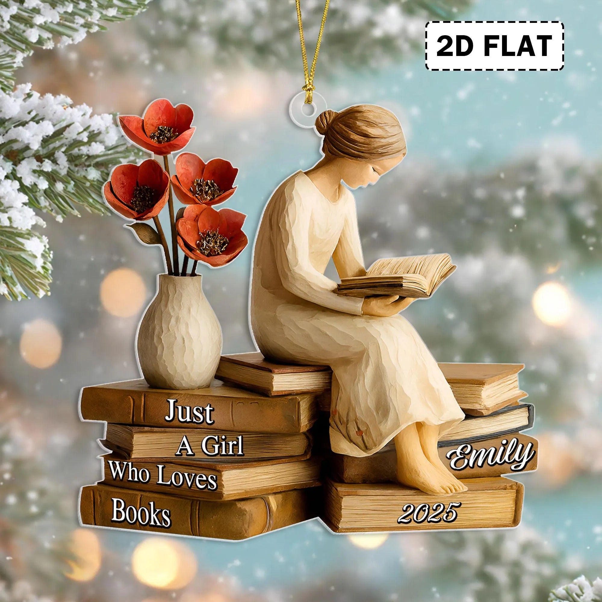 Just A Girl Who Loves Books Acrylic Ornament, Book Lover Ornament, Christmas Book Ornament