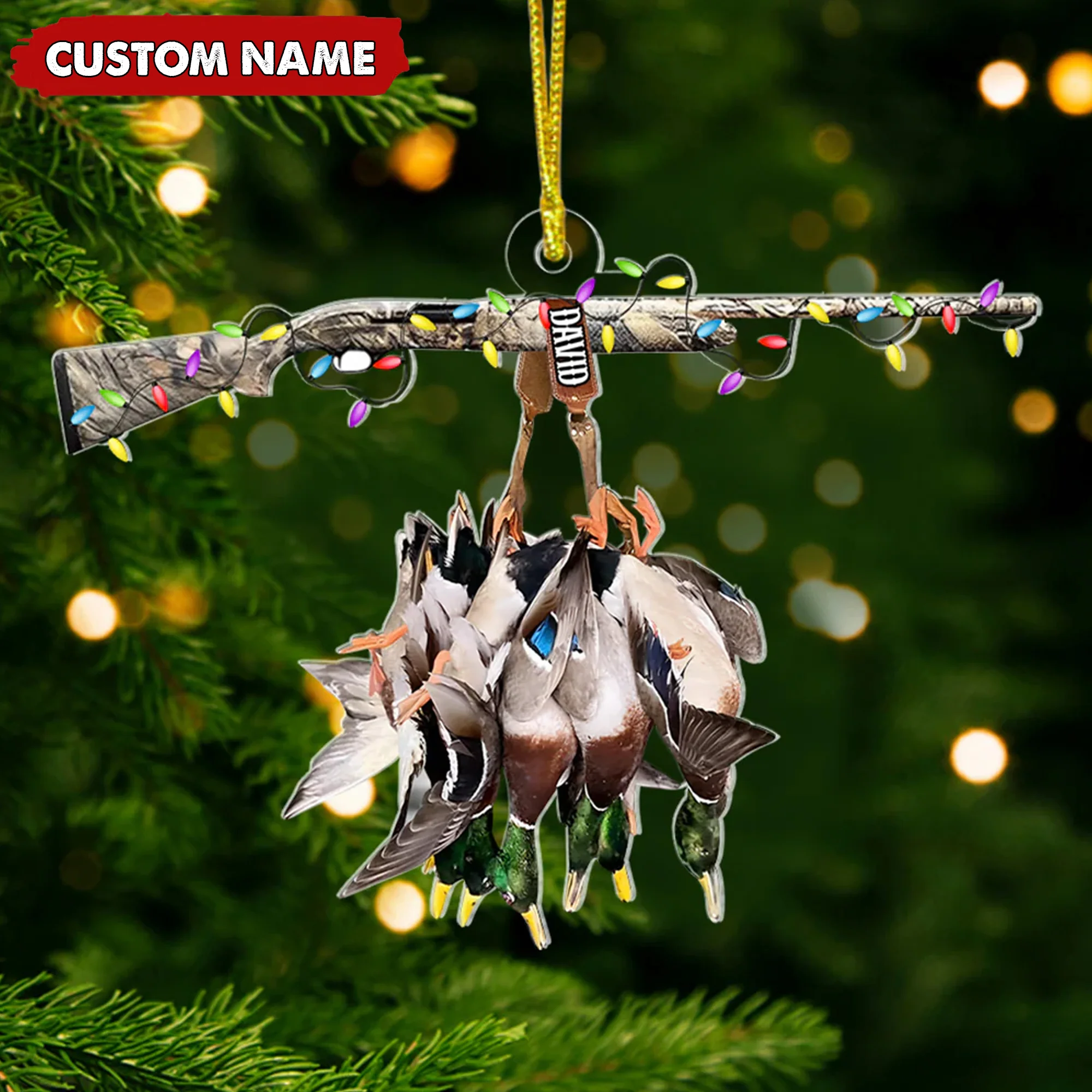 Personalized Duck Hunting Acrylic Christmas Ornament – Custom Name Shotgun Gift For Hunters