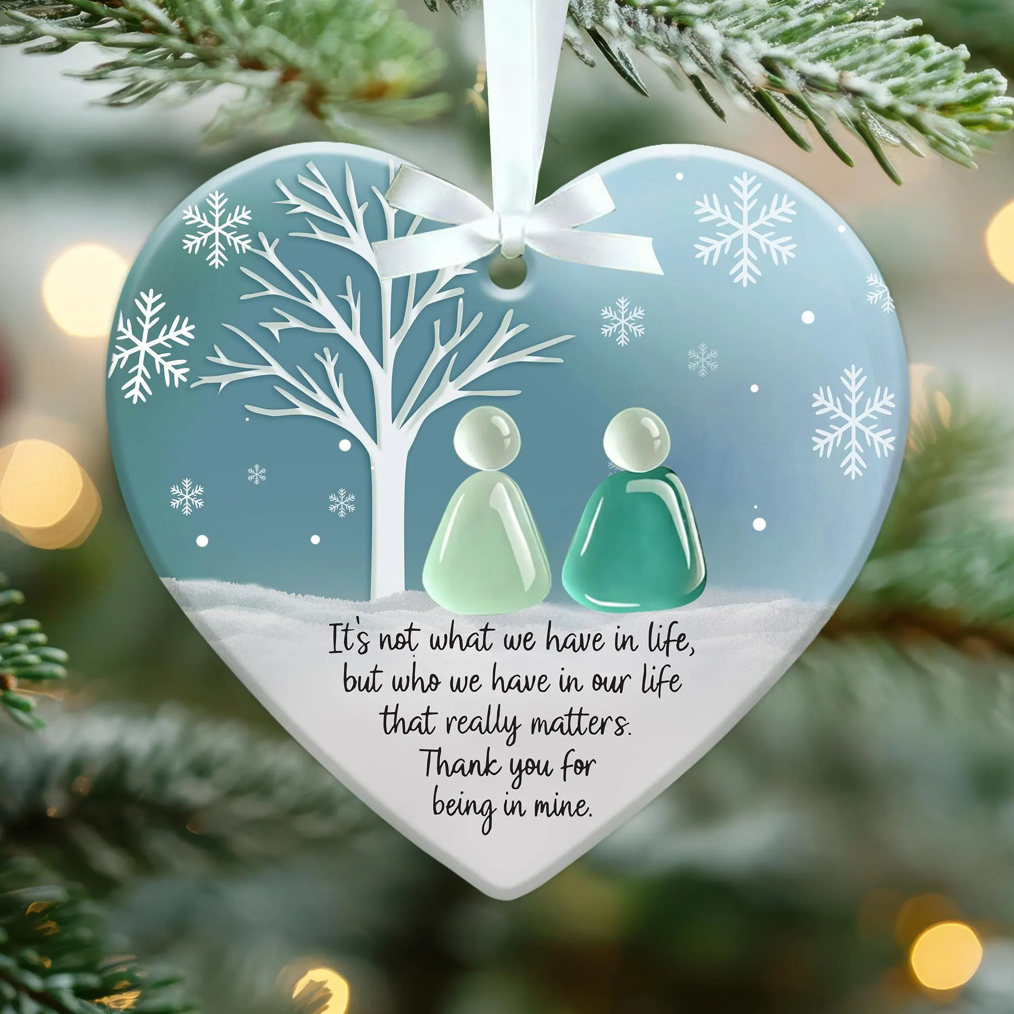 Thank You For Being In Mine Heart Shape Acrylic On Ceramic Friendship Decor Xmas Ornament, Sea Glass Ceramic Ornament