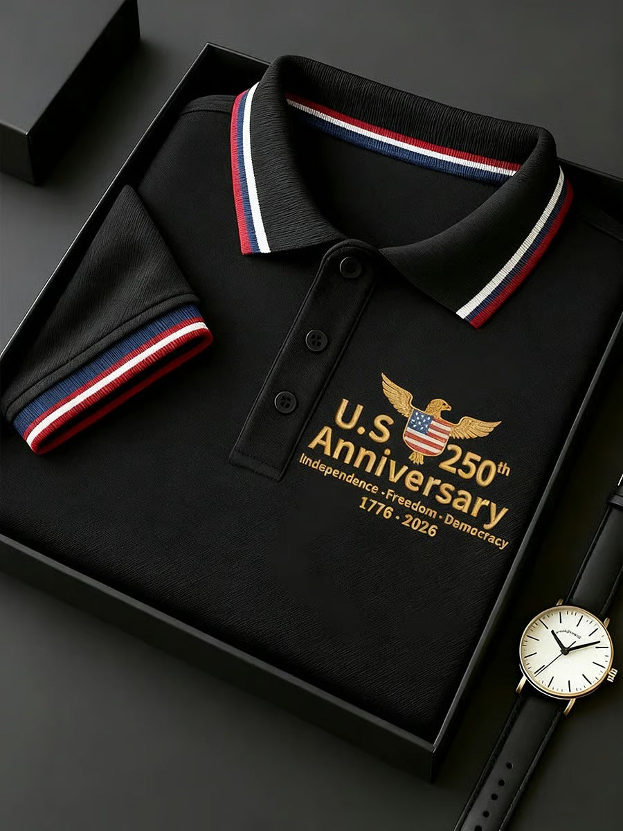 US 250th Anniversary Independence Freedom Democracy Print Polo, 4th Of July Polo