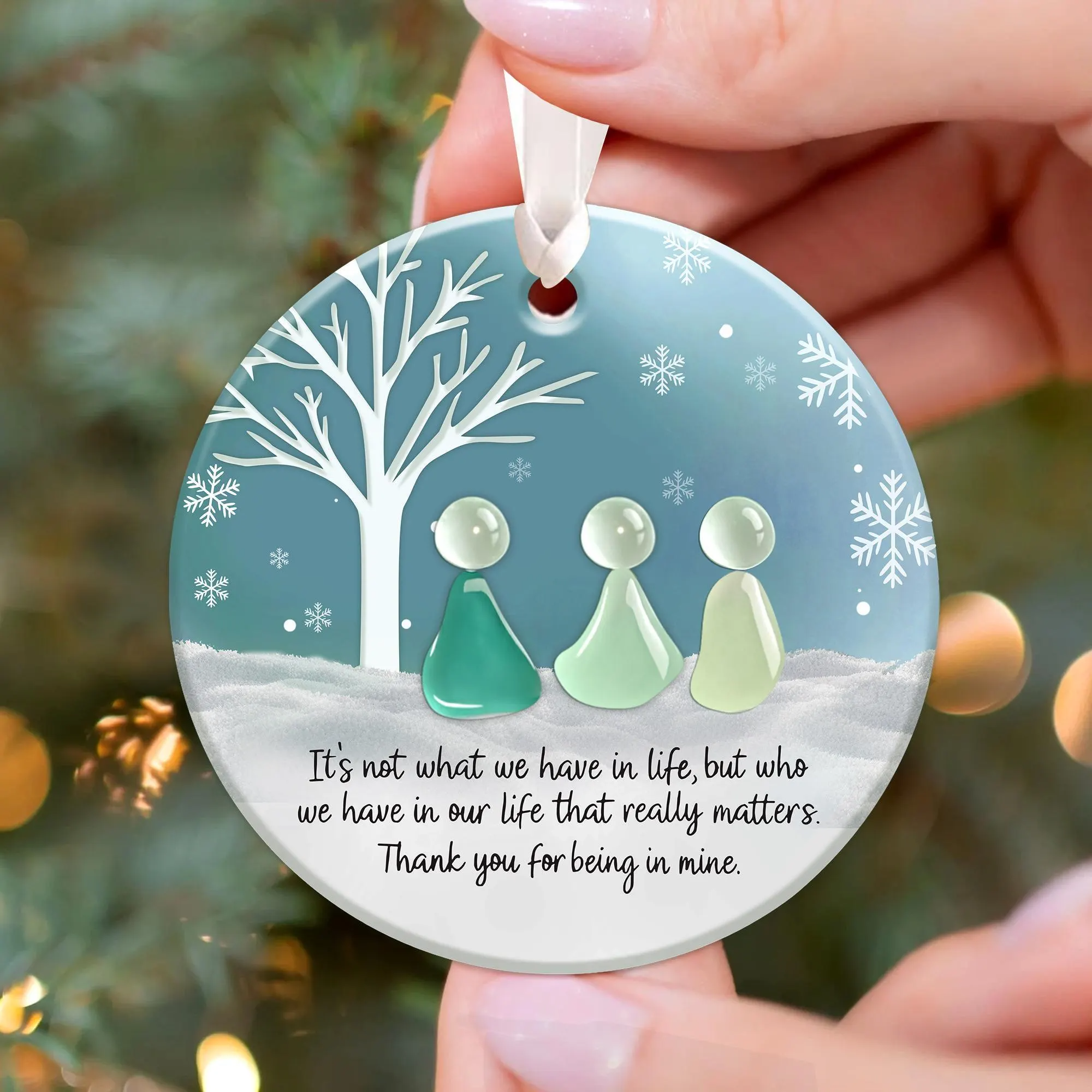 Thank You For Being In Mine Round Shape Acrylic On Ceramic Friendship Decor Xmas Ornament, Sea Glass Ceramic Ornament