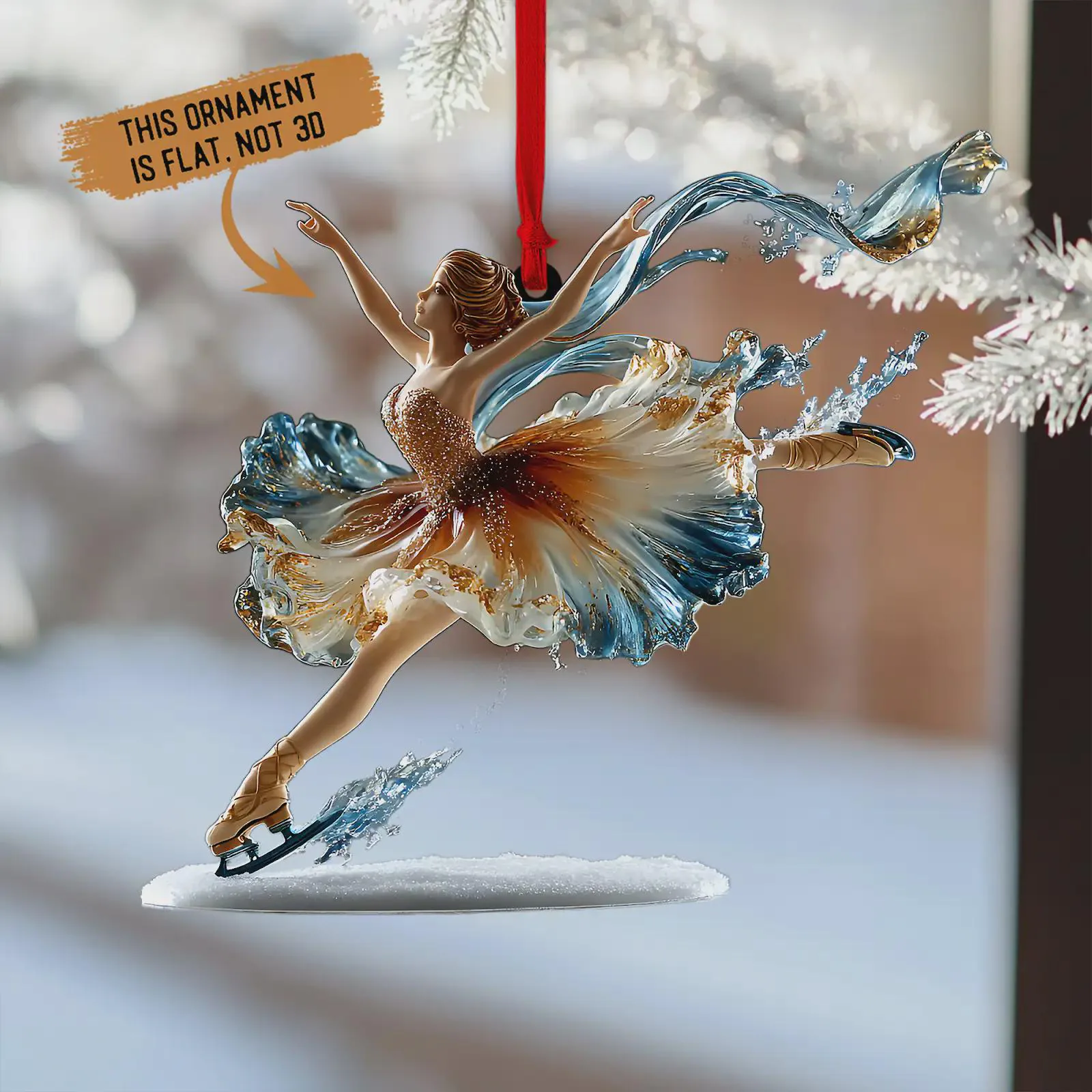 Ballerina Ice Skating Women's Figure Skates Acrylic Ornament, Elegant Fairy Skater Pose Christmas Acrylic Ornament