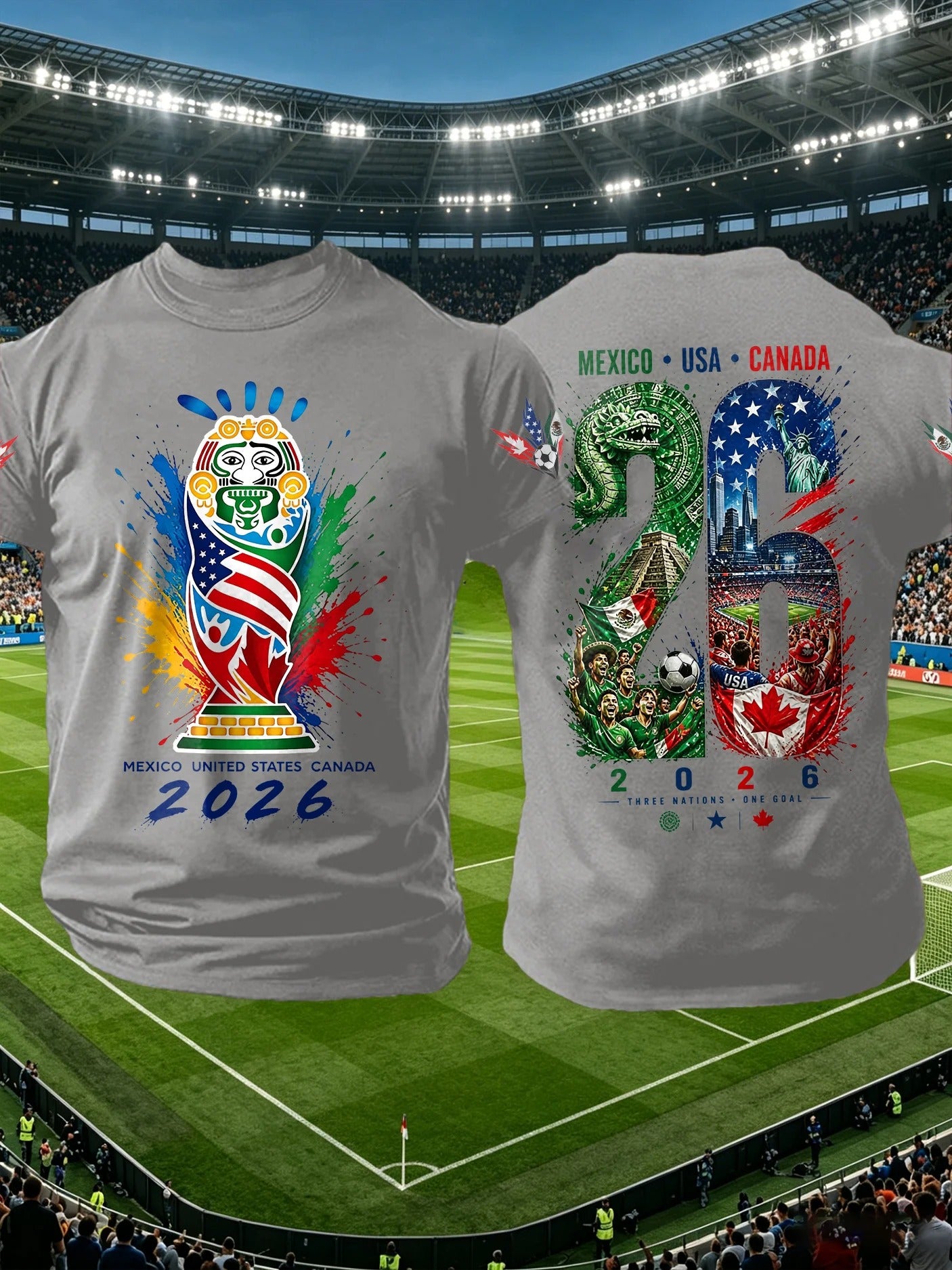 Retro 2026 Soccer Mexico United States Canada Grey Shirt, Unisex Gameday T-Shirts