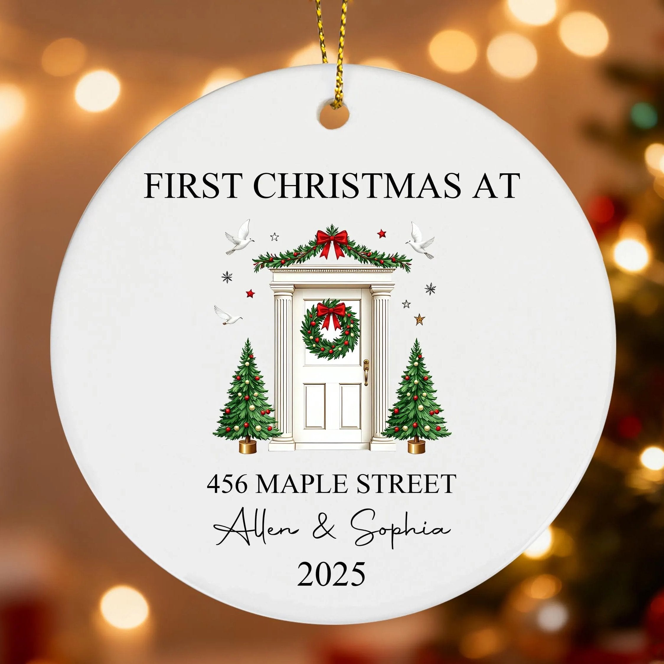 First Christmas In Our New Home Ornament, Custom Ceramic Ornament, Gift For Engaged Couple