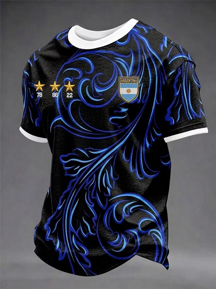 Floral Swirling Black Argentina Shirt, Soccer Champion Gameday Shirts, Father's Day Present