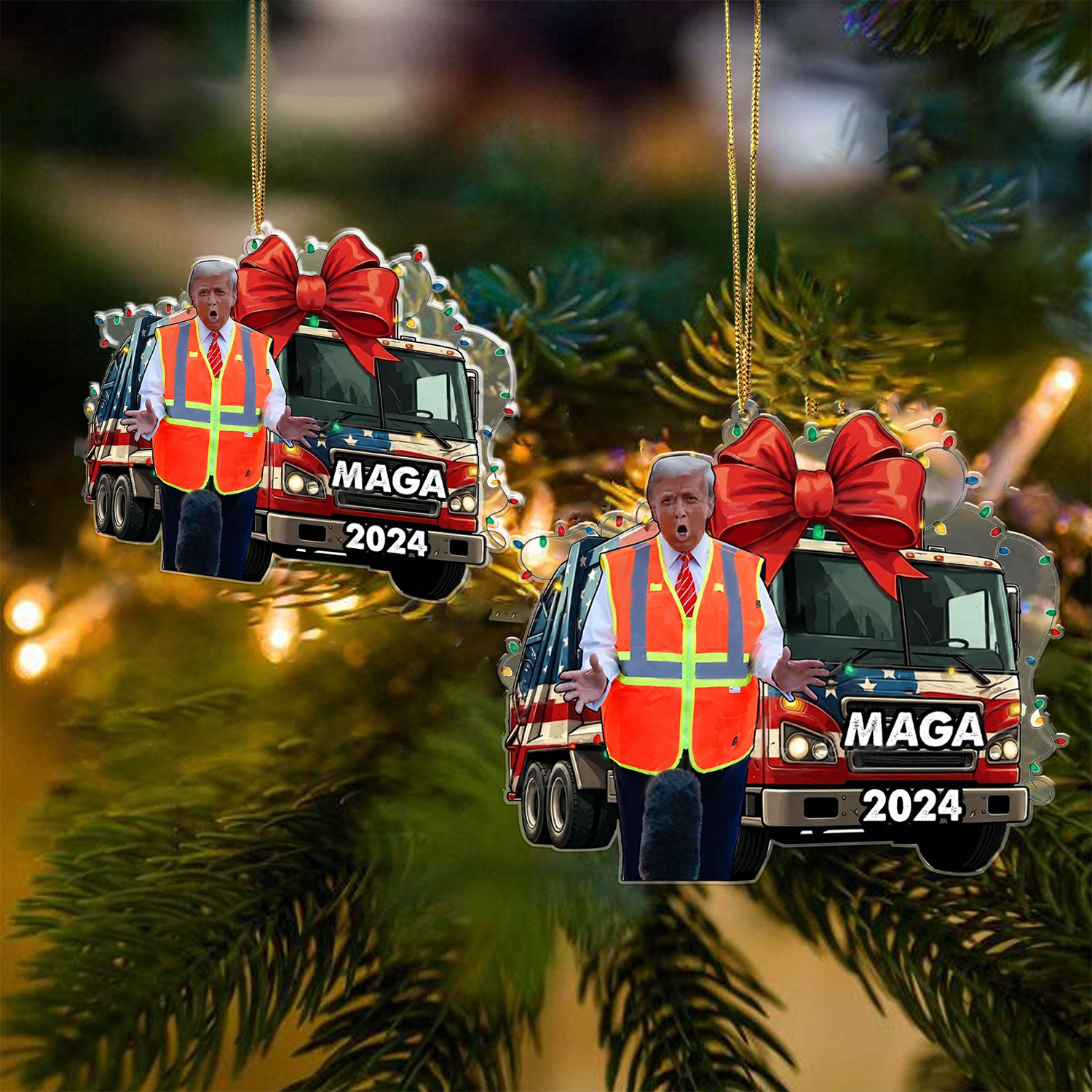 Trumpmaga Garbage Truck Funny Acrylic Christmas Ornament, 47th President Gifts