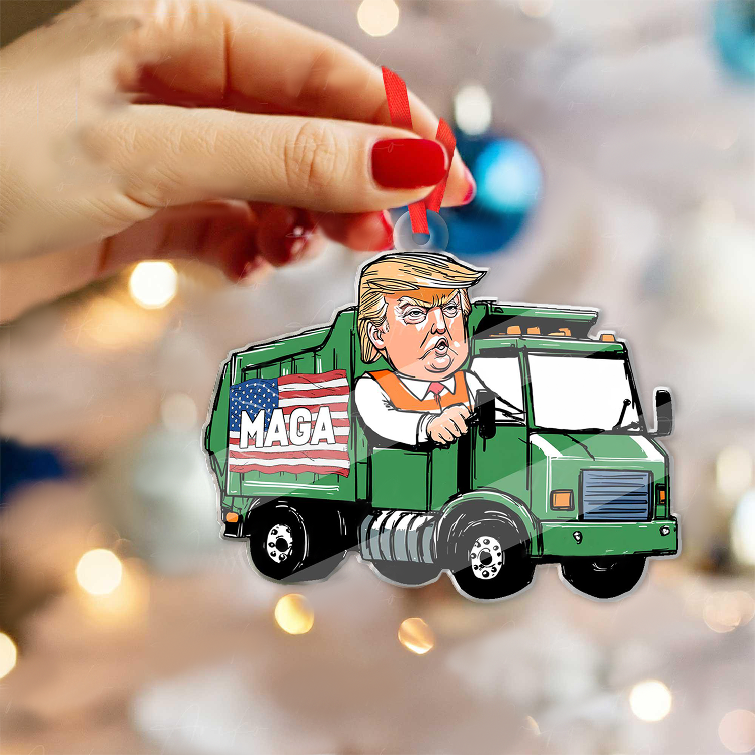 Trumpmaga Stay Trashy Funny Acrylic Christmas Ornament, Trump 47th President Gifts