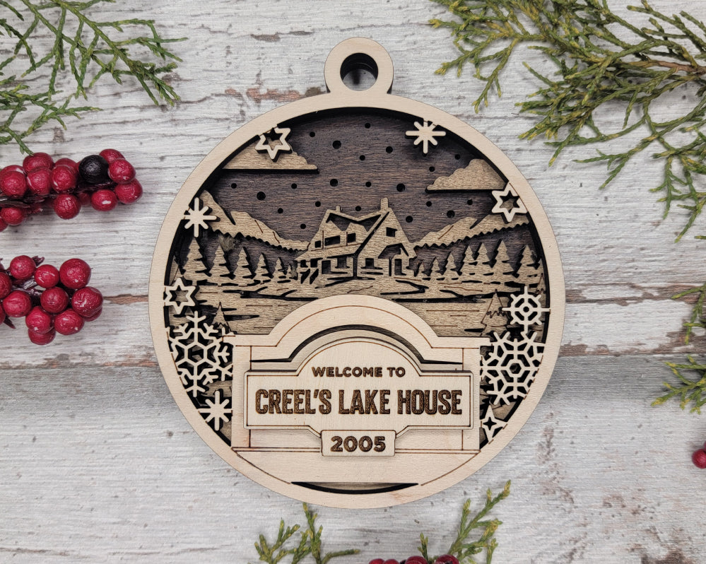 Welcome To Creel's Lake House Personalized 3D Wood Christmas Ornaments, Welcome Sign Ornament