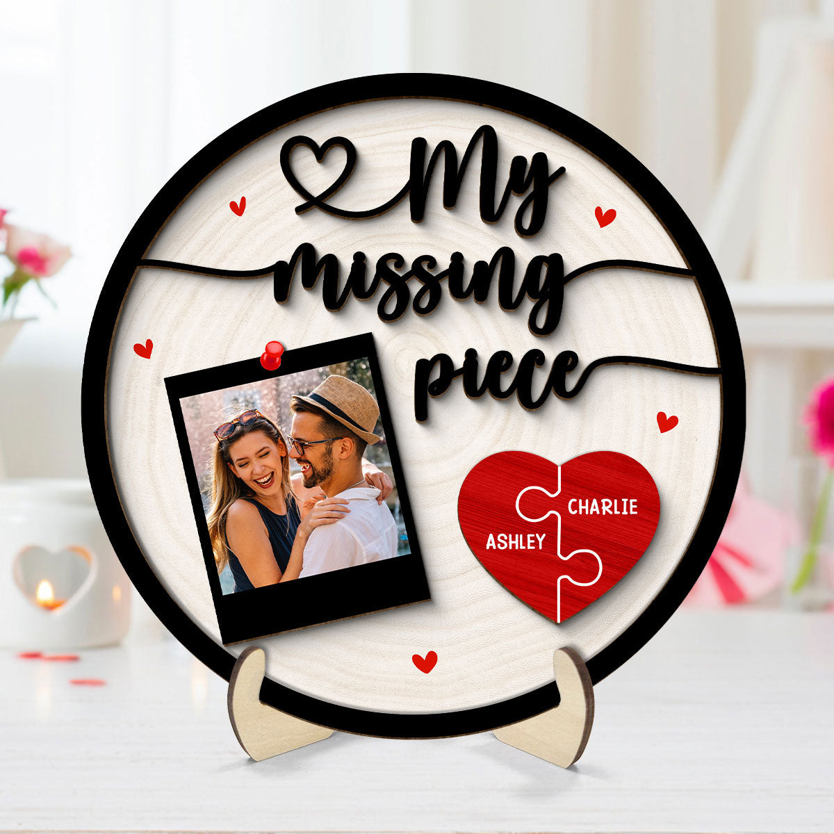 Custom Photo My Missing Piece Wood Sign, Personalized Gifts For Couples, Valentine's Day Gift For Her