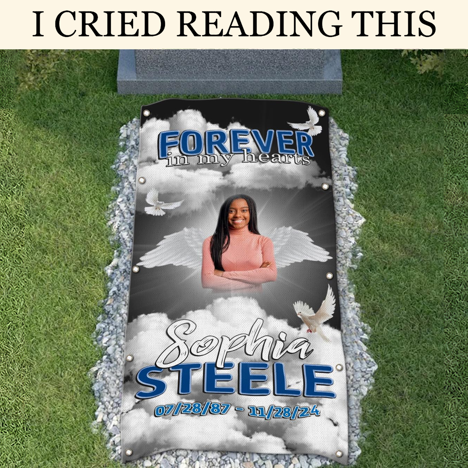 Forever In My Heart Custom Memorial Gravestone Blanket, Grave Blanket, Gifts For Lost Loved Ones