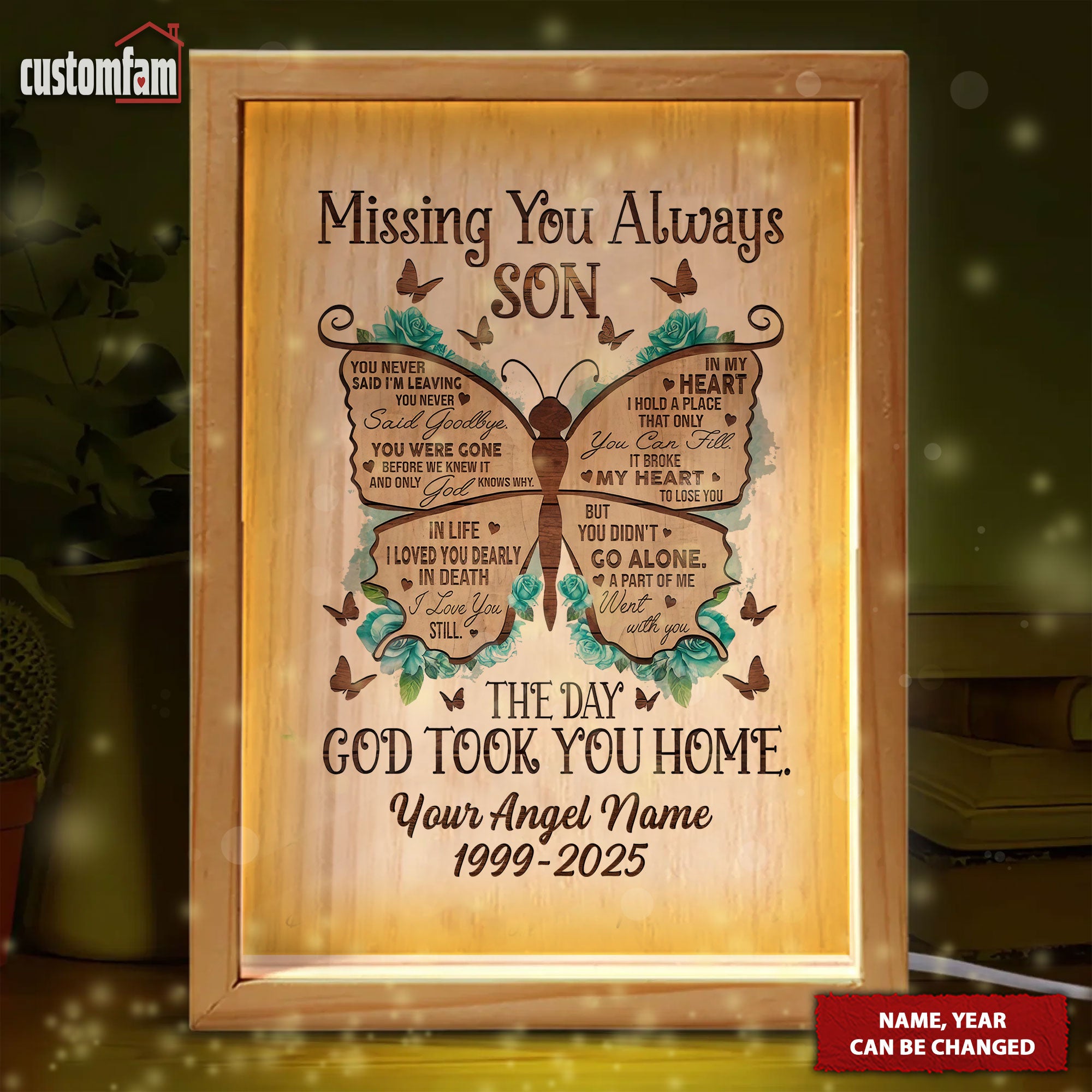 Missing You Always Son Personalized Memorial Photo Frame Light Box, Memorial Gifts , Gifts For Lost Loved Ones