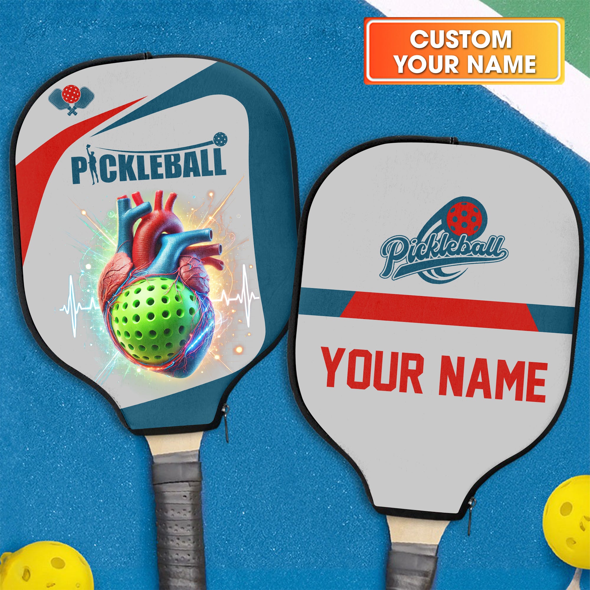 Heartbeat Pickleball Paddle Cover, Pickleball Accessories, Gifts For Pickleball Lovers