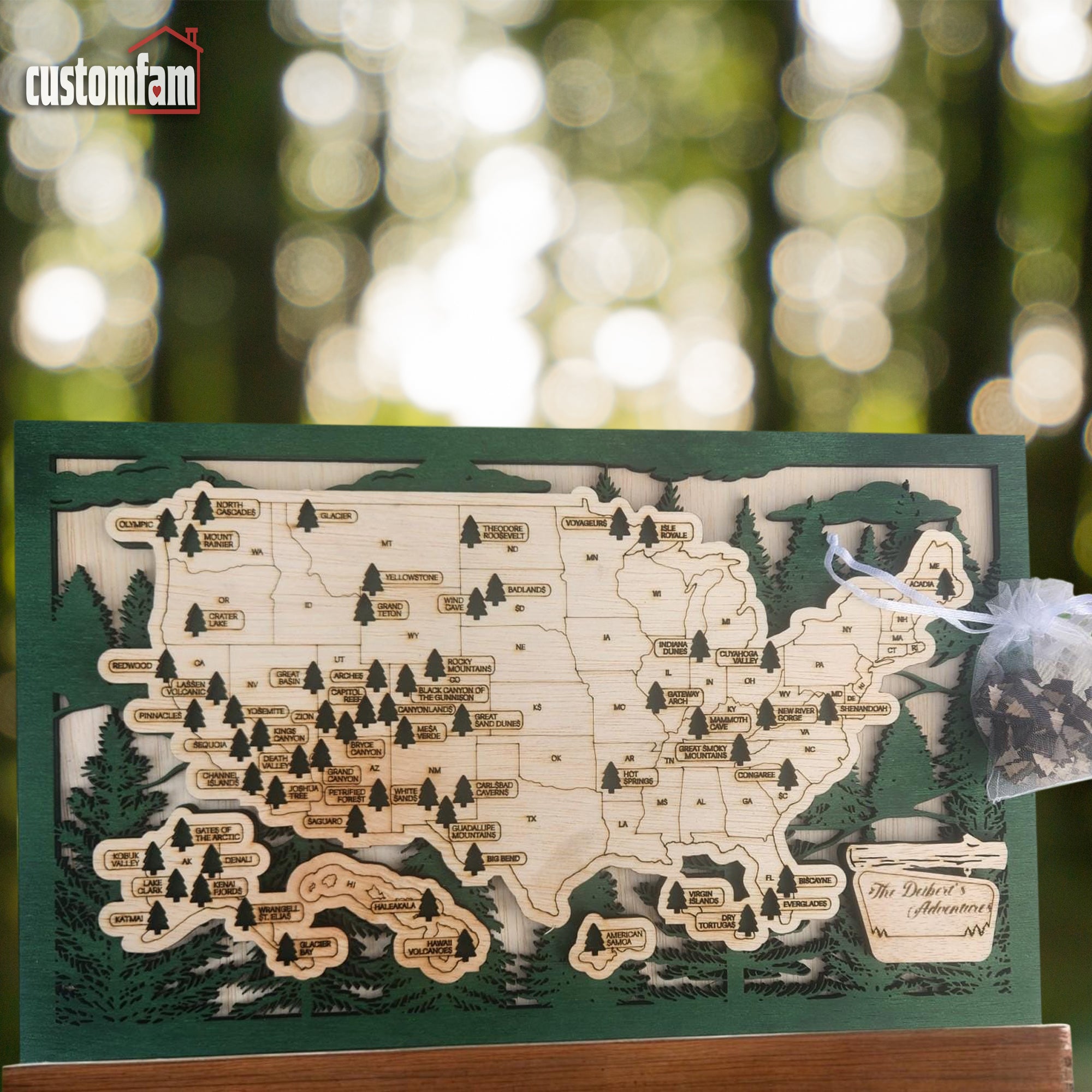 Custom USA National Parks Travel Map With Pins, National Parks Wooden Map Tracker