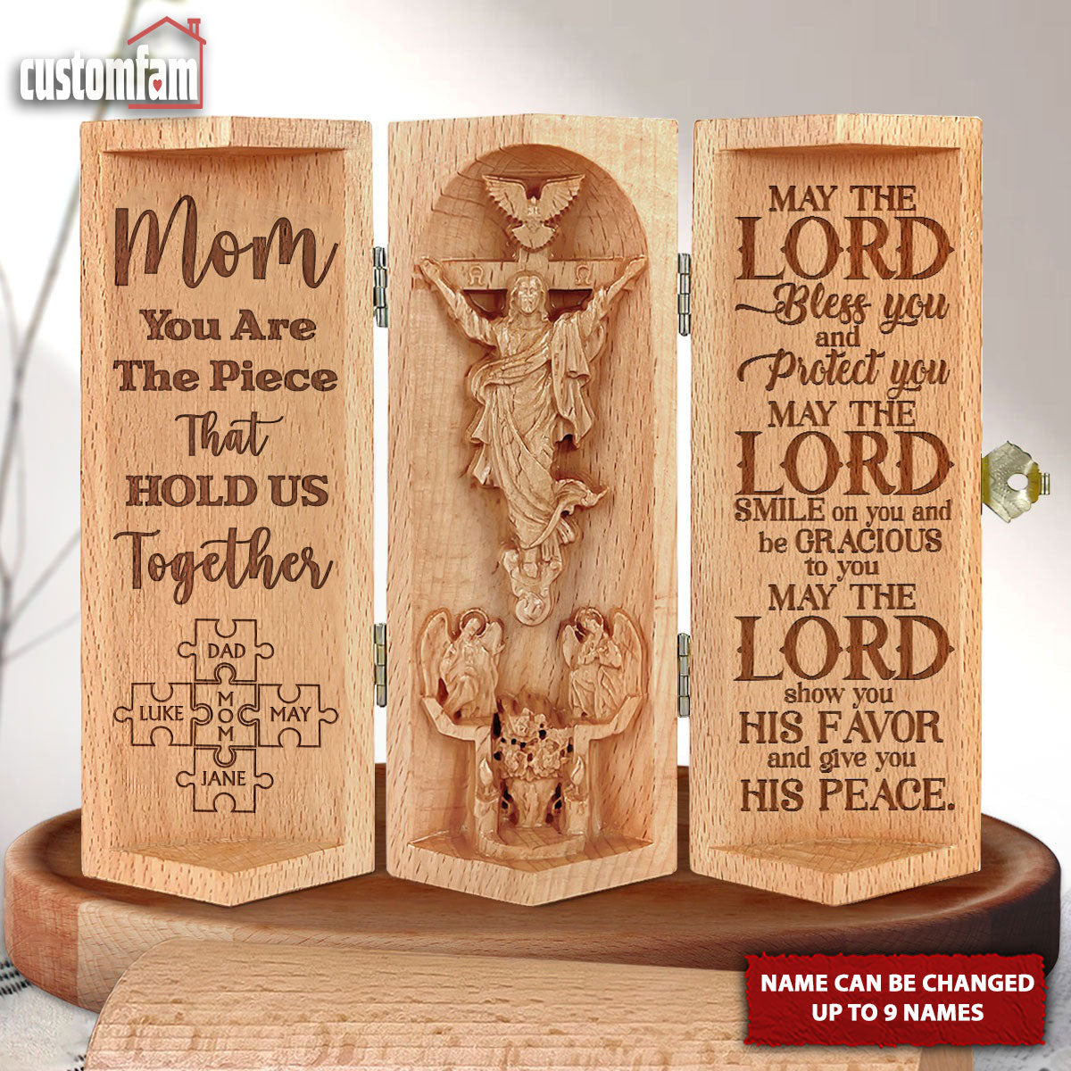 You Are The Piece That Hold Us Together Openable Wooden Cylinder Sculpture Of Jesus Christ, Mother's Day Gift, Christian Gift For Mom