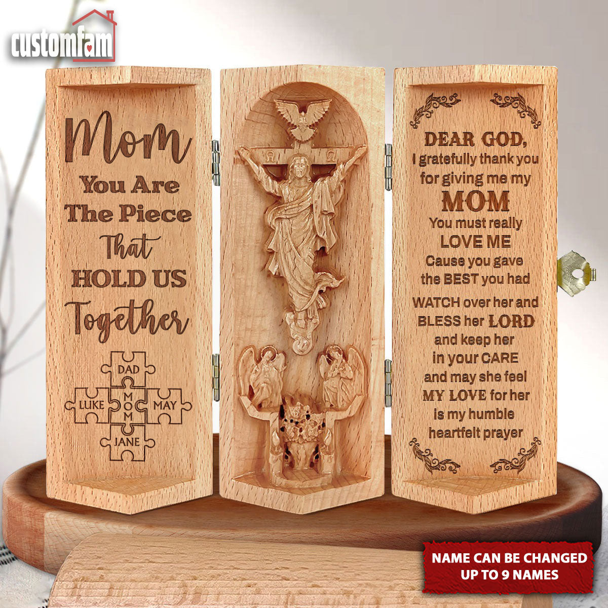 You Are The Piece That Hold Us Together Openable Wooden Cylinder Sculpture Of Jesus Christ, Mother's Day Gift, Christian Gifts For Women