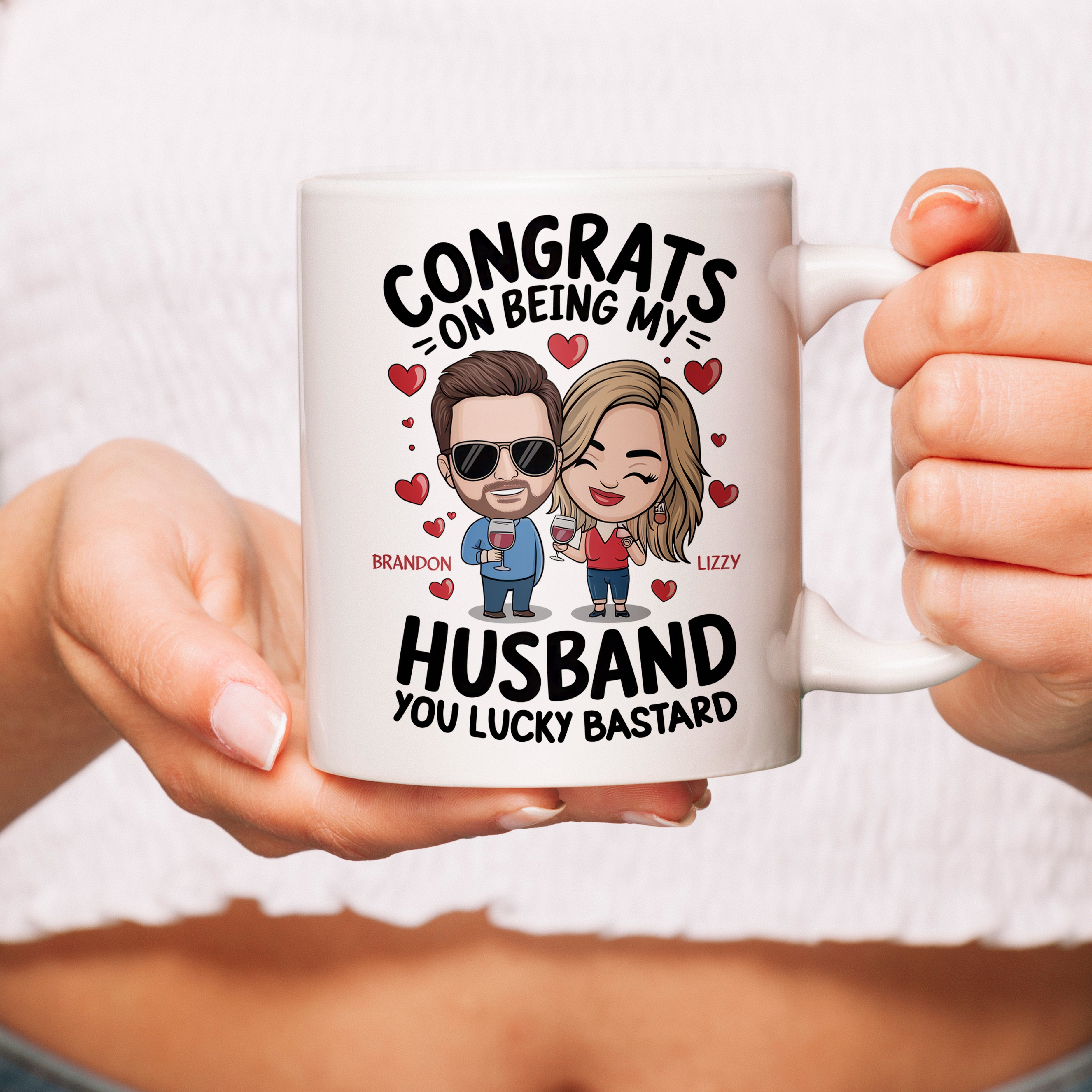 Congrats On Being My Husband You Lucky Bastard Personalized Accent Mug, Couple Coffee Mug, Valentine Gift