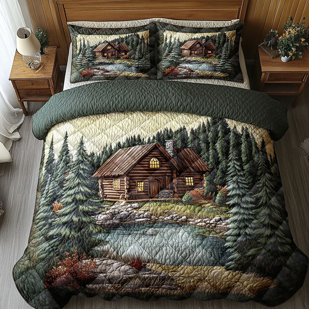 Mountain Log Cabin Quilt Bed Sets, Bedding Set, Bedroom Decor