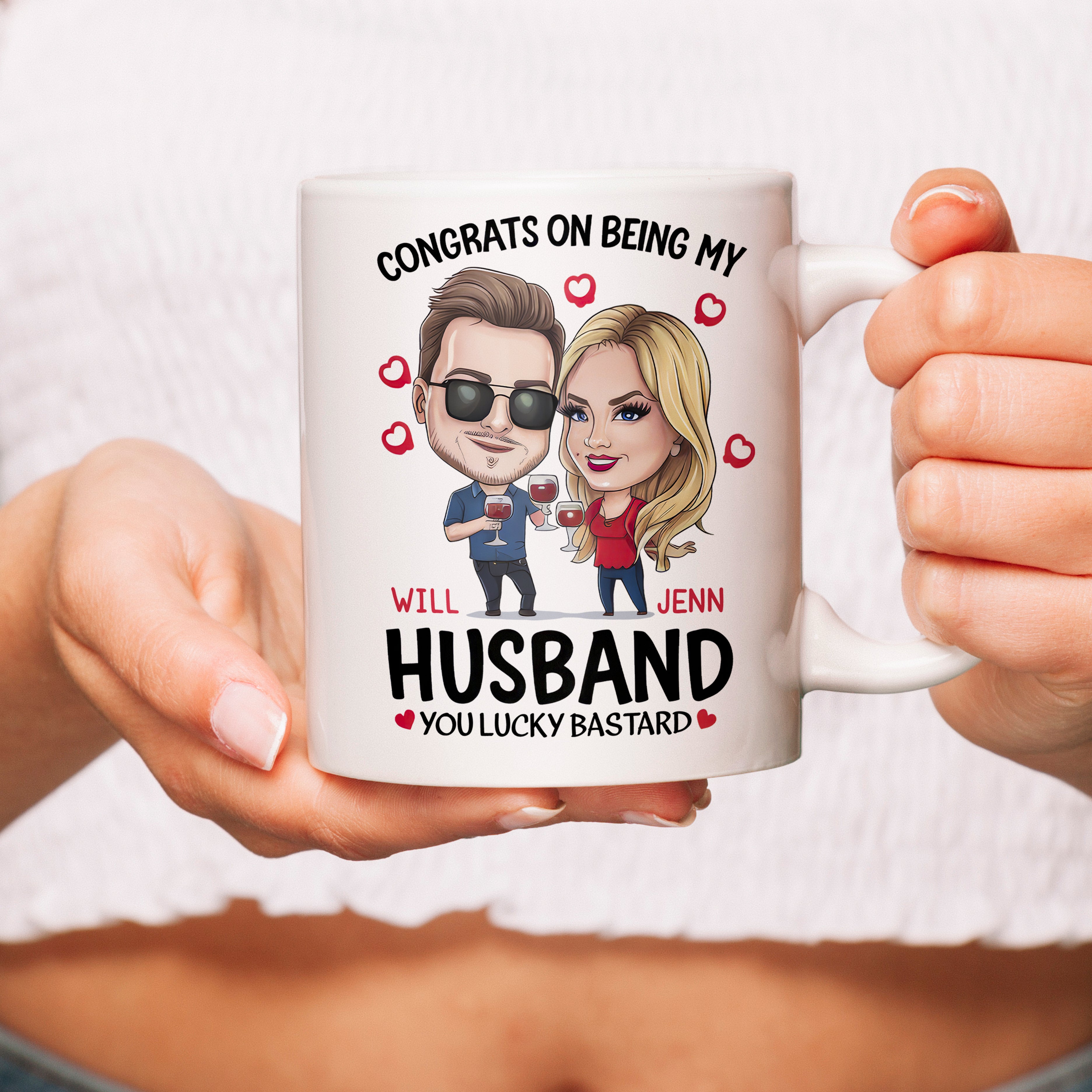 Congrats On Being My Husband You Lucky Bastard Personalized Accent Mug, Couple Coffee Mug, Valentine Gift For Couple