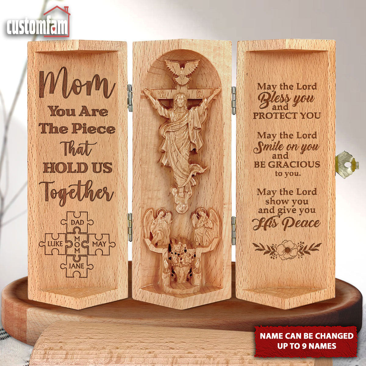 You Are The Piece That Hold Us Together Openable Wooden Cylinder Sculpture Of Jesus Christ, Mother's Day Gift, Religious Mothers Day Gifts