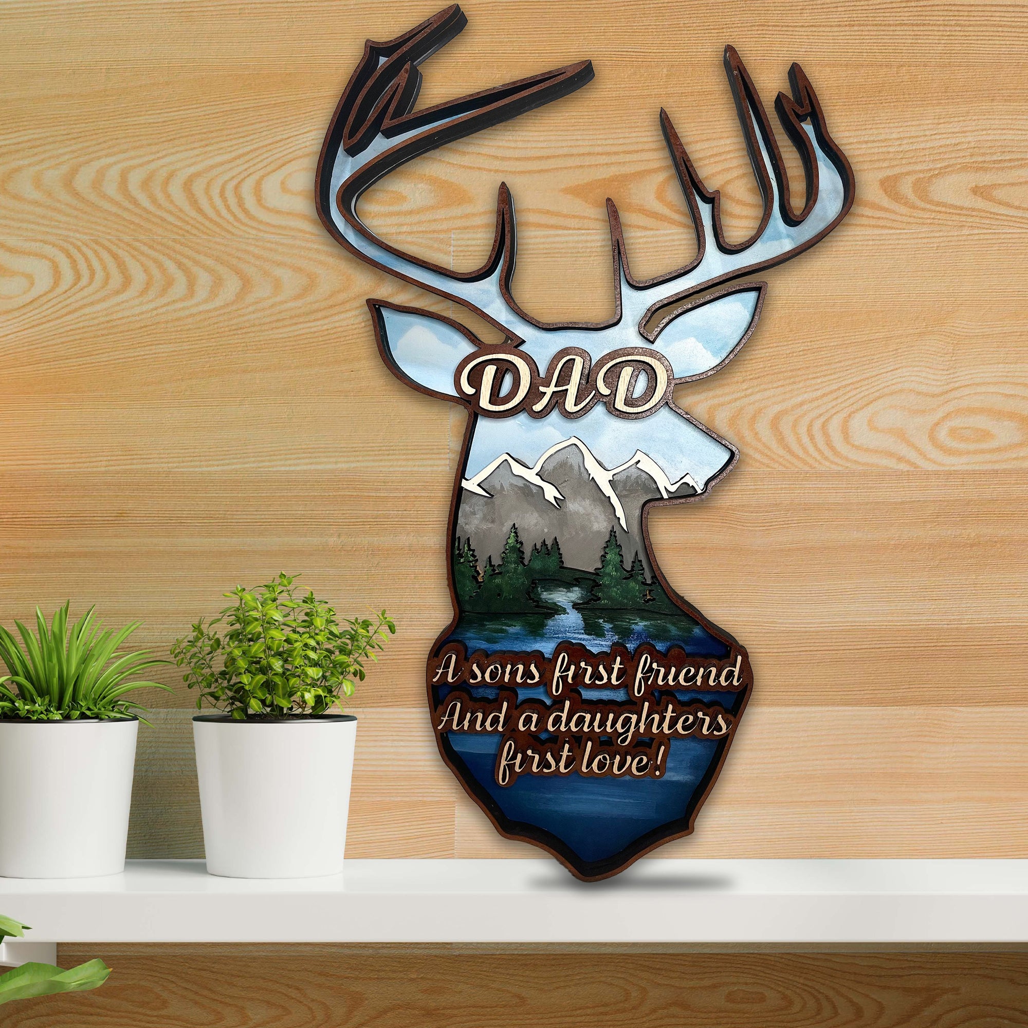 Deer Head Personalized Dad Wood Sign, Father's Day Gift